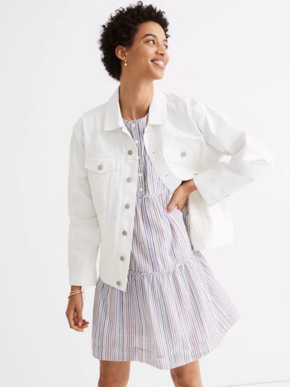 Madewell Oversized Trucker Jean Jacket in White XXL EUC